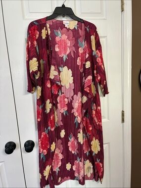 LuLaRoe Burgundy Floral Ribbed Duster